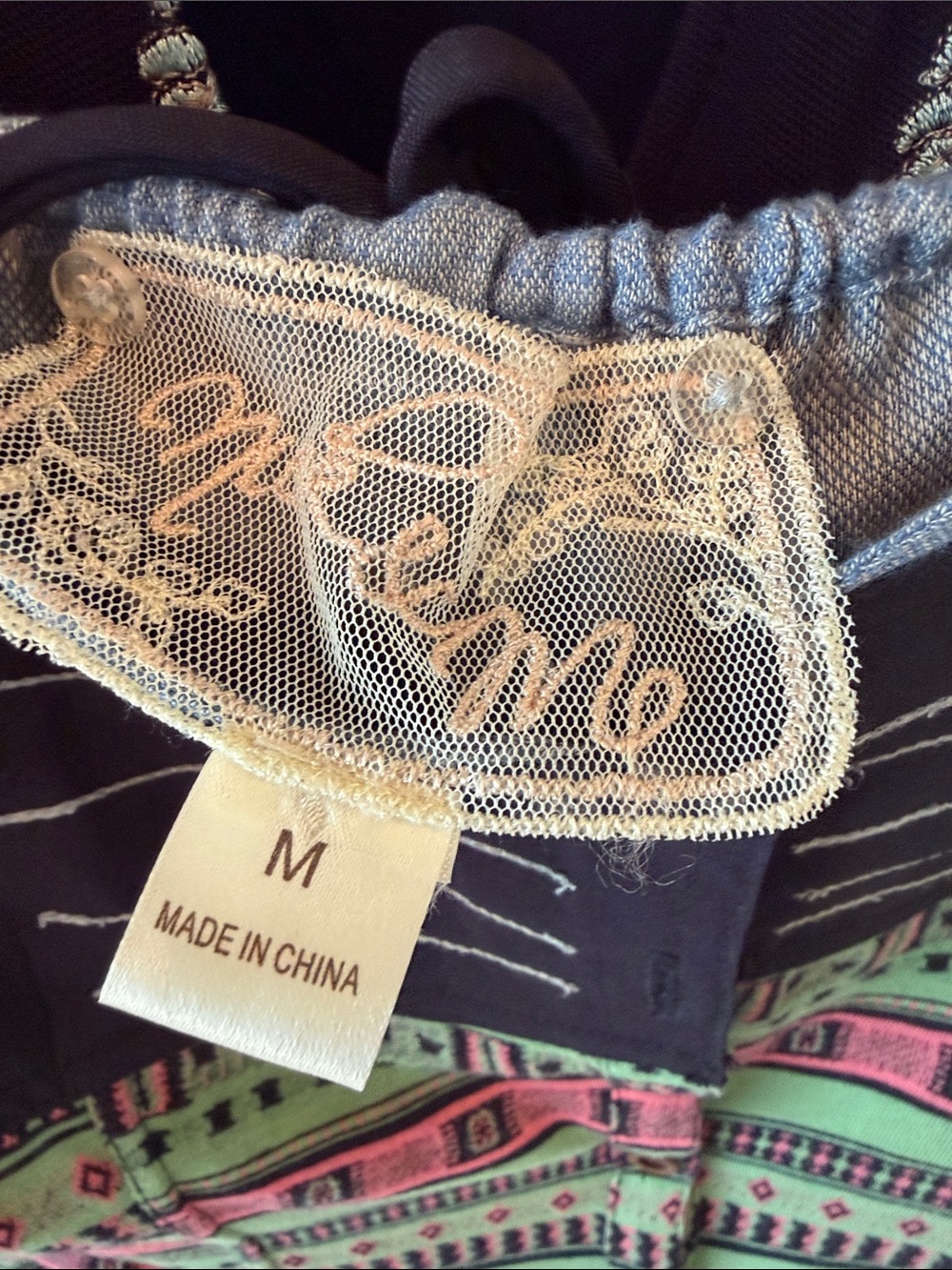 Nick & Mo Navy, Green and Pink Printed Midi Dress